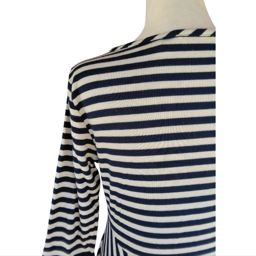 Soft Surroundings Striped Ribbed Navy & White Asymmetric Hem Dress Size Small - Picture 7 of 10